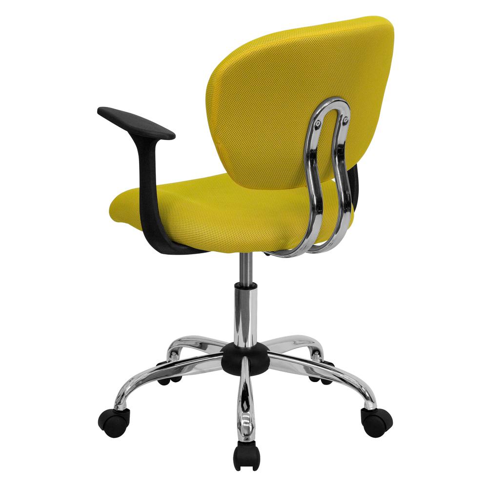 Mid-Back Yellow Mesh Padded Swivel Task Office Chair with Chrome Base and Arms. Picture 3