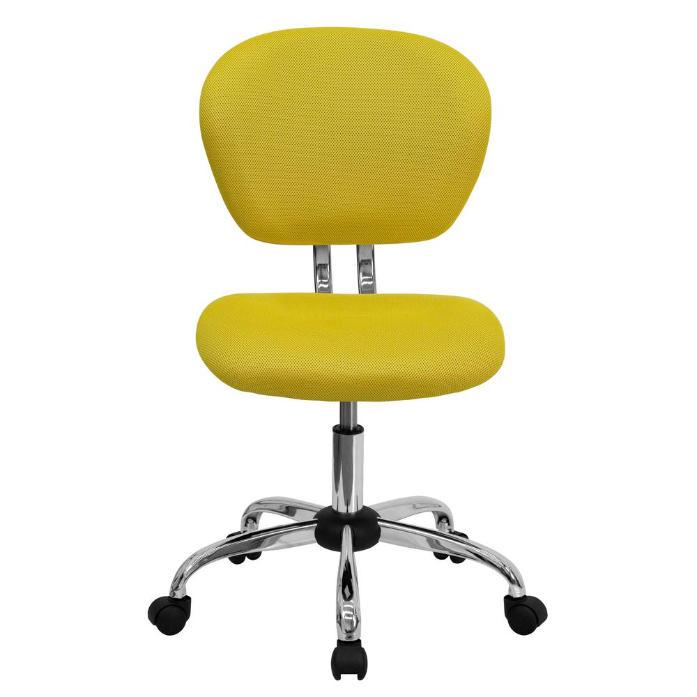 Mid-Back Yellow Mesh Padded Swivel Task Office Chair with Chrome Base. Picture 5