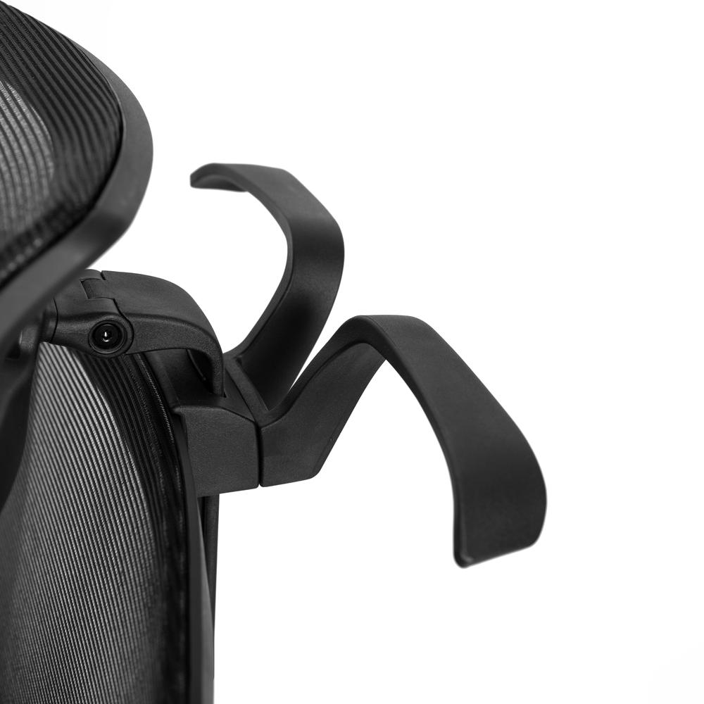 Ergonomic Mesh Office Chair with Synchro-Tilt, Pivot Adjustable Headrest, Lumbar Support, Coat Hanger and Adjustable Arms in Black. Picture 7