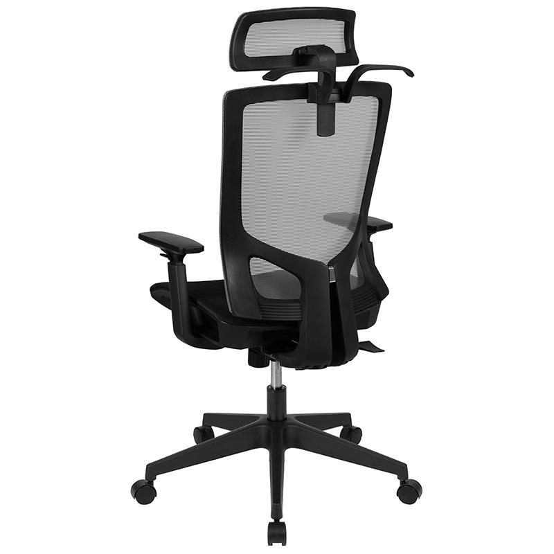 Ergonomic Mesh Office Chair with Synchro-Tilt, Pivot Adjustable Headrest, Lumbar Support, Coat Hanger & Adjustable Arms-Gray/Black. Picture 3