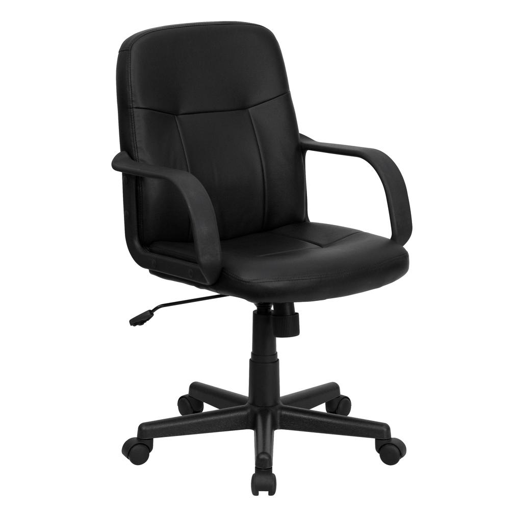 Mid-Back Black Glove Vinyl Executive Swivel Office Chair with Arms. Picture 1