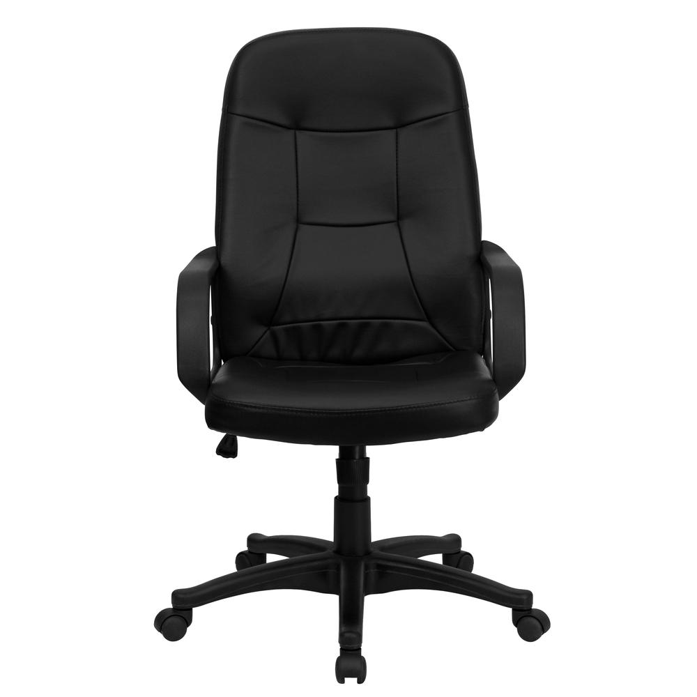 High Back Black Glove Vinyl Executive Swivel Office Chair with Arms. Picture 5