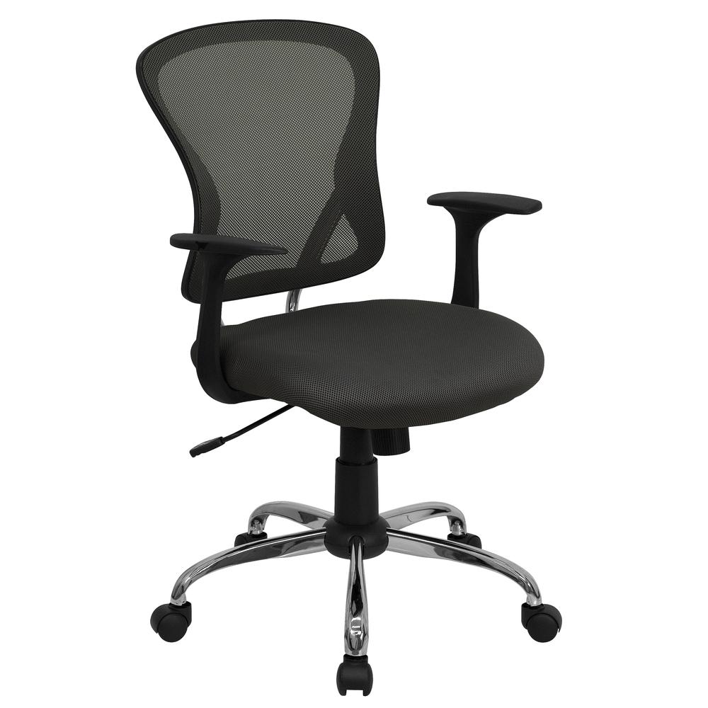 Mid-Back Dark Gray Mesh Swivel Task Office Chair with Chrome Base and Arms. Picture 1