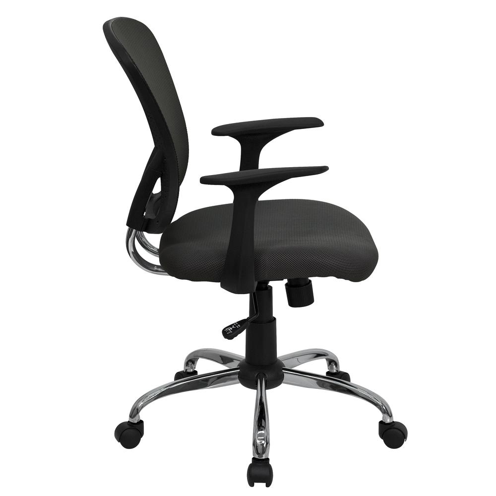 Mid-Back Dark Gray Mesh Swivel Task Office Chair with Chrome Base and Arms. Picture 3