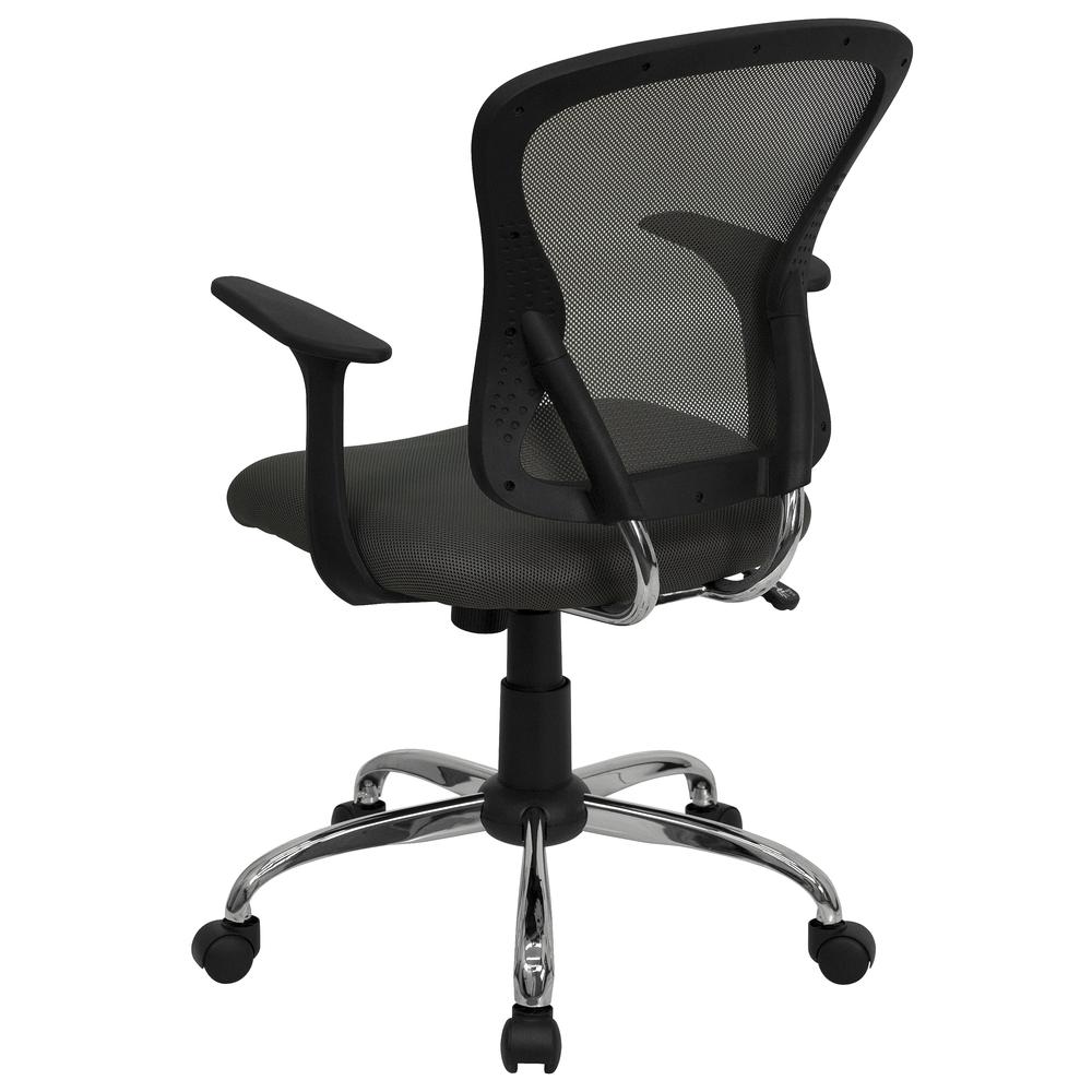 Mid-Back Dark Gray Mesh Swivel Task Office Chair with Chrome Base and Arms. Picture 4