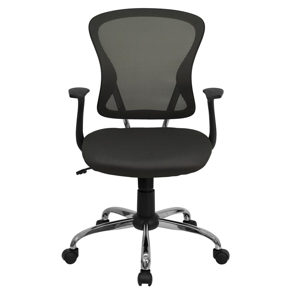 Mid-Back Dark Gray Mesh Swivel Task Office Chair with Chrome Base and Arms. Picture 5