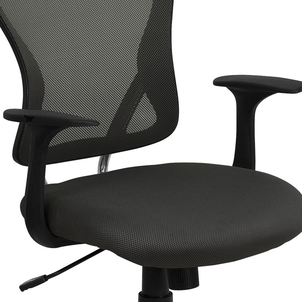 Mid-Back Dark Gray Mesh Swivel Task Office Chair with Chrome Base and Arms. Picture 7