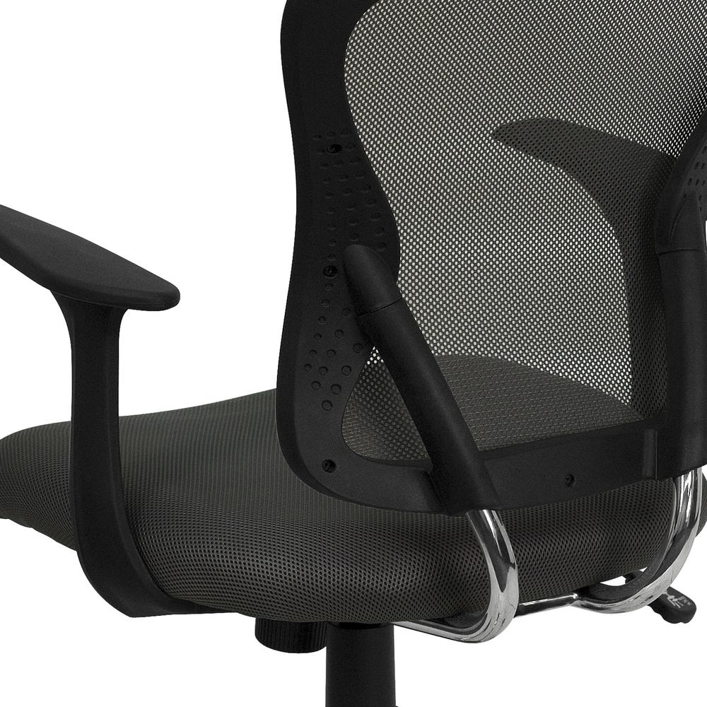 Mid-Back Dark Gray Mesh Swivel Task Office Chair with Chrome Base and Arms. Picture 8