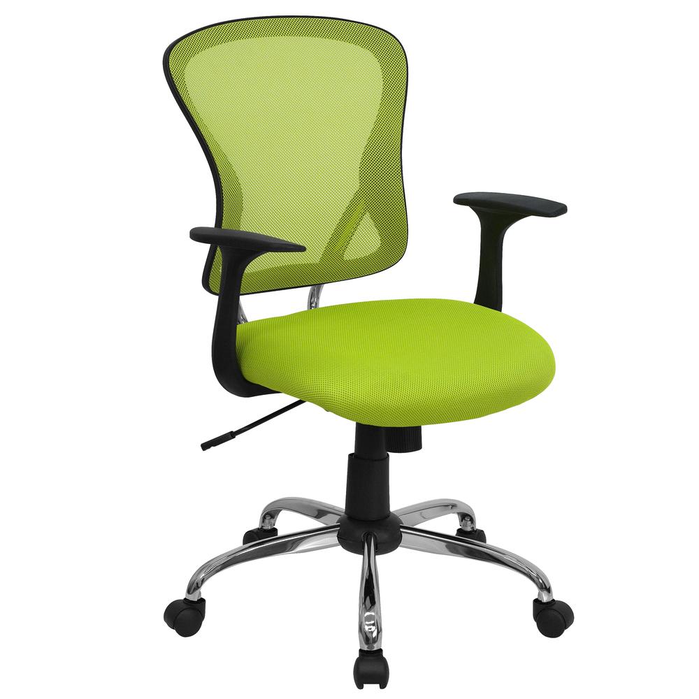 Mid-Back Green Mesh Swivel Task Office Chair with Chrome Base and Arms. Picture 1