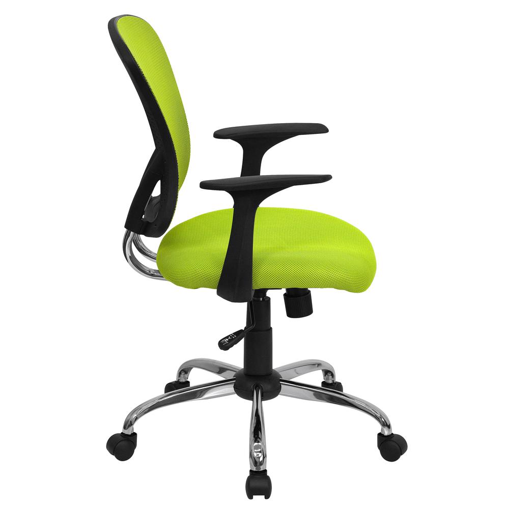 Mid-Back Green Mesh Swivel Task Office Chair with Chrome Base and Arms. Picture 3