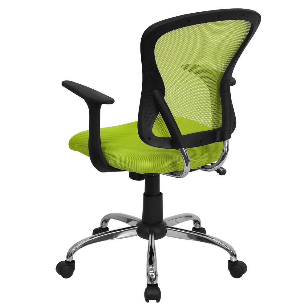 Mid-Back Green Mesh Swivel Task Office Chair with Chrome Base and Arms. Picture 4