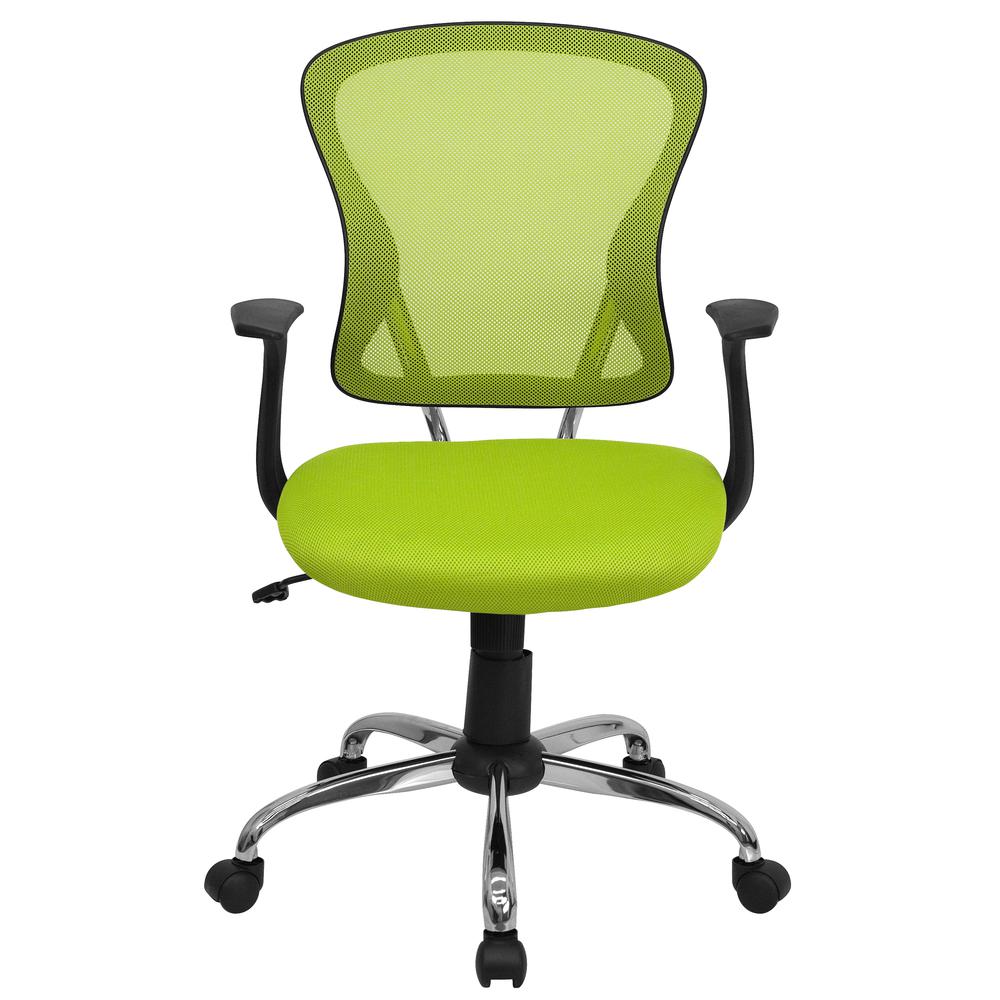Mid-Back Green Mesh Swivel Task Office Chair with Chrome Base and Arms. Picture 5