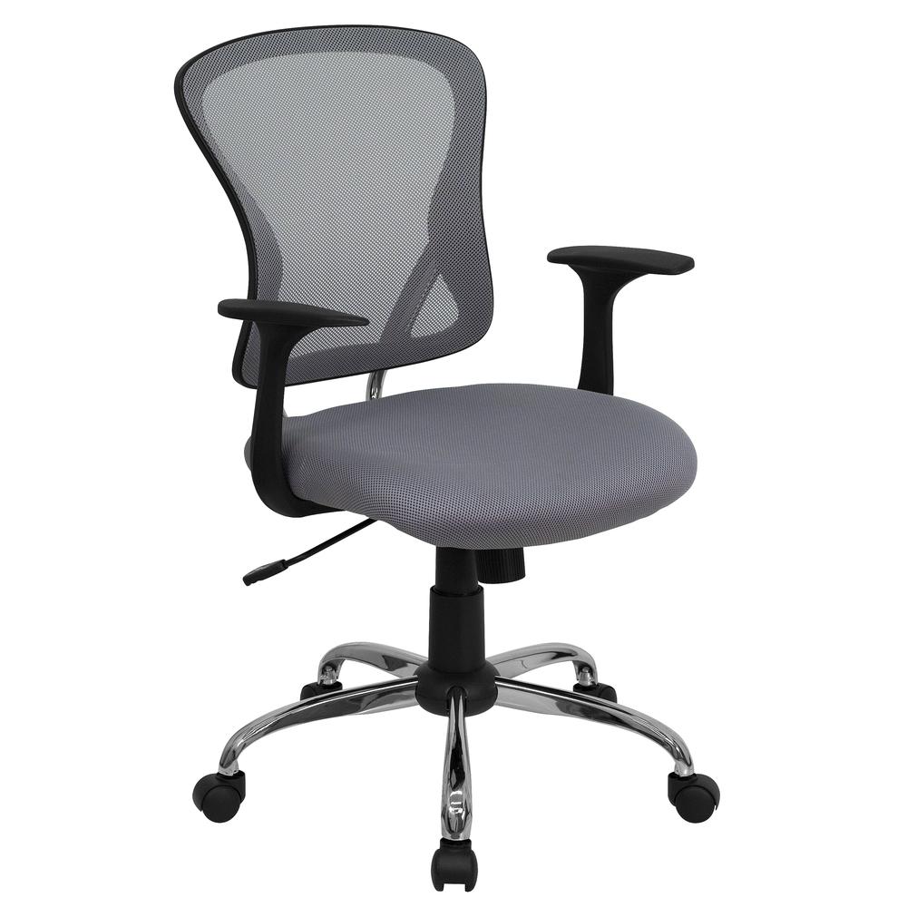 Mid-Back Gray Mesh Swivel Task Office Chair with Chrome Base and Arms. Picture 1