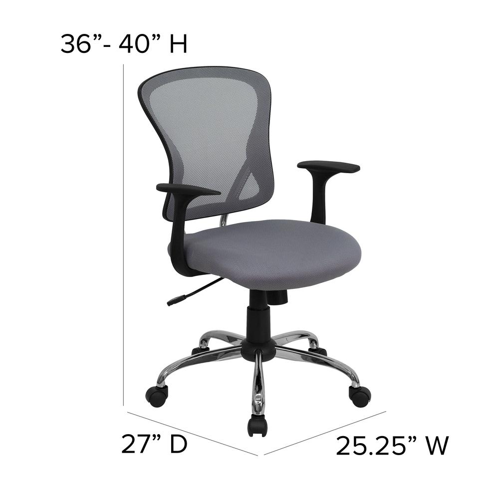 Mid-Back Gray Mesh Swivel Task Office Chair with Chrome Base and Arms. Picture 2