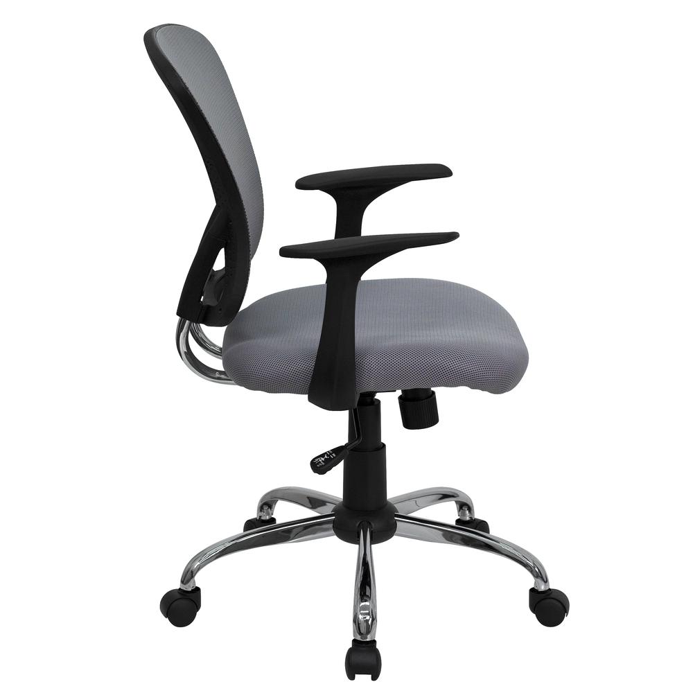 Mid-Back Gray Mesh Swivel Task Office Chair with Chrome Base and Arms. Picture 3