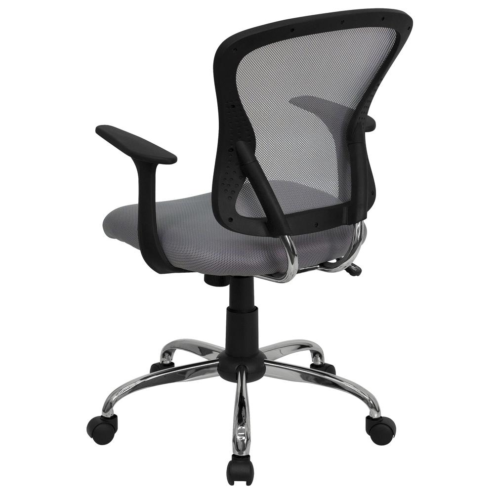 Mid-Back Gray Mesh Swivel Task Office Chair with Chrome Base and Arms. Picture 4