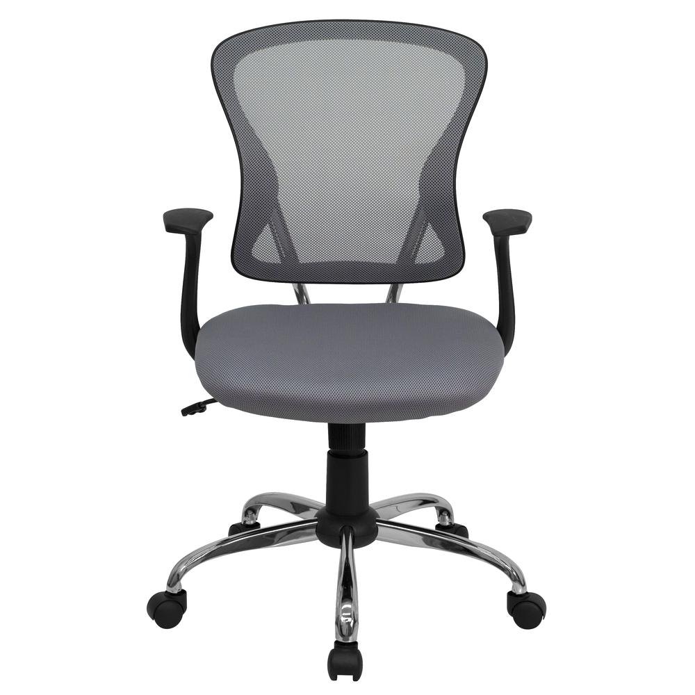 Mid-Back Gray Mesh Swivel Task Office Chair with Chrome Base and Arms. Picture 5