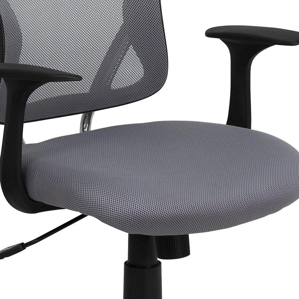 Mid-Back Gray Mesh Swivel Task Office Chair with Chrome Base and Arms. Picture 7