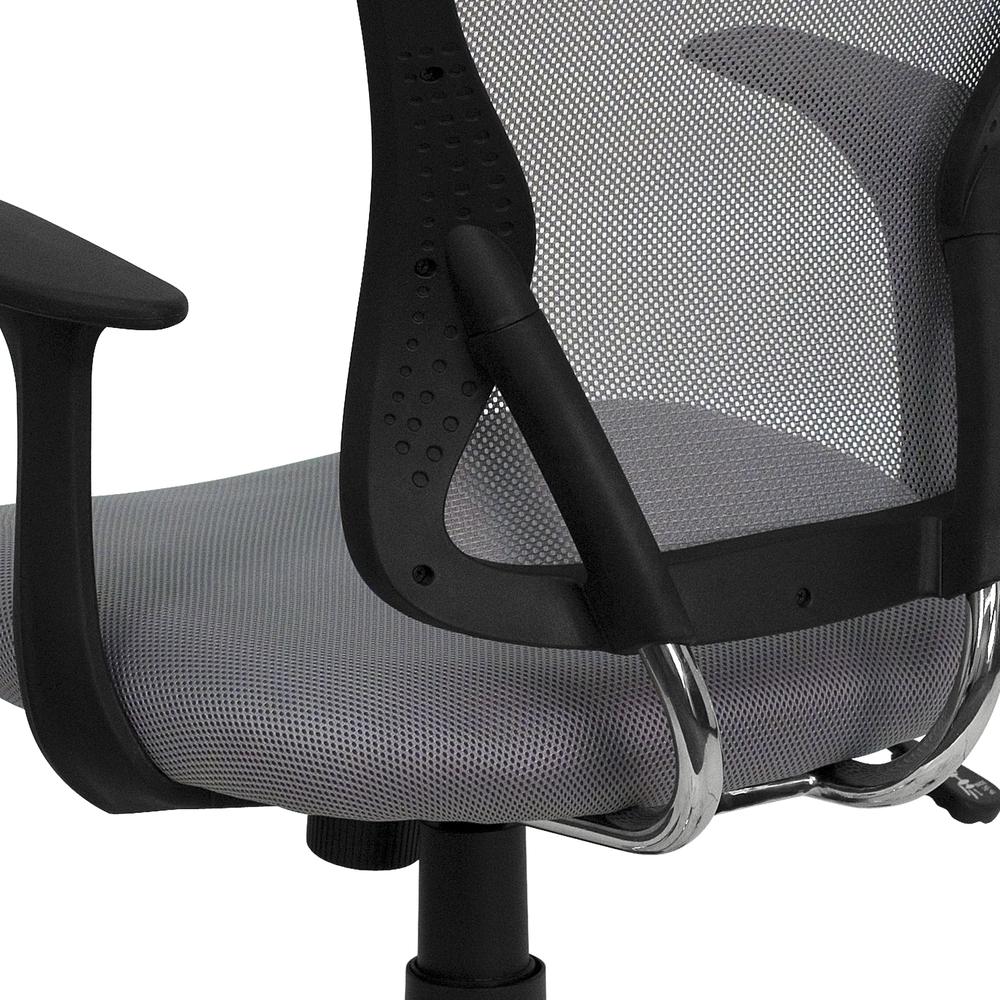 Mid-Back Gray Mesh Swivel Task Office Chair with Chrome Base and Arms. Picture 8