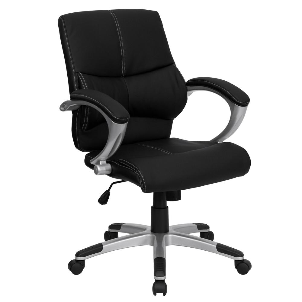Mid-Back Black LeatherSoft Contemporary Swivel Manager's Office Chair with Arms. Picture 4