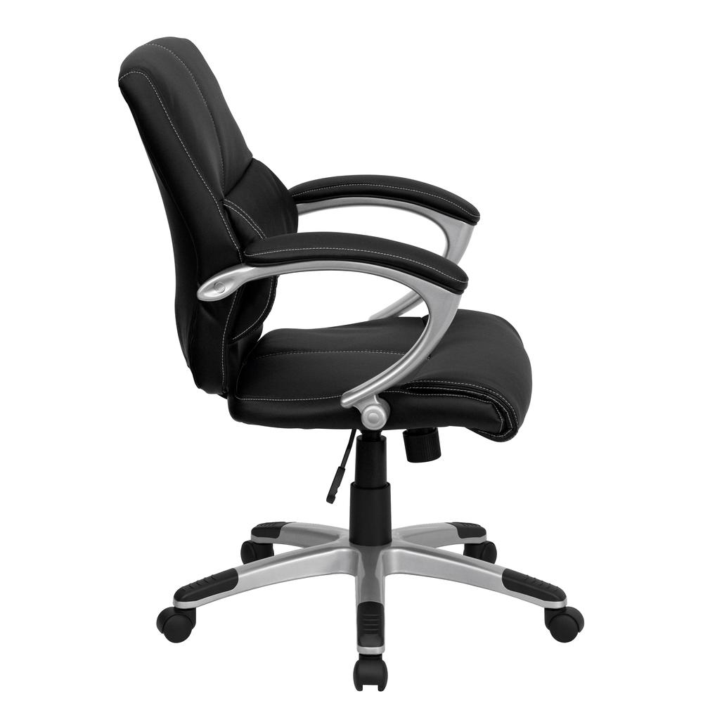 Mid-Back Black LeatherSoft Contemporary Swivel Manager's Office Chair with Arms. Picture 5
