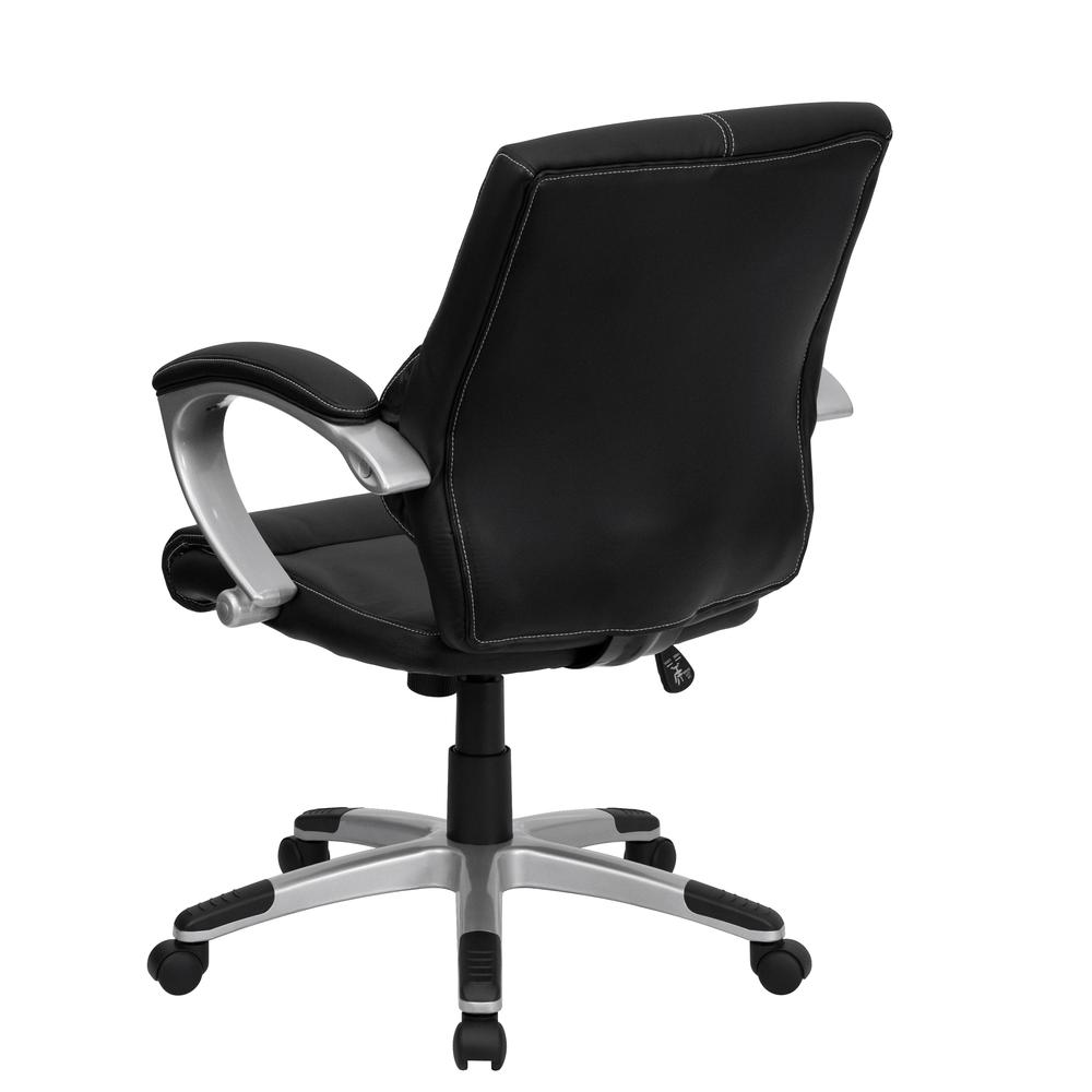 Mid-Back Black LeatherSoft Contemporary Swivel Manager's Office Chair with Arms. Picture 2
