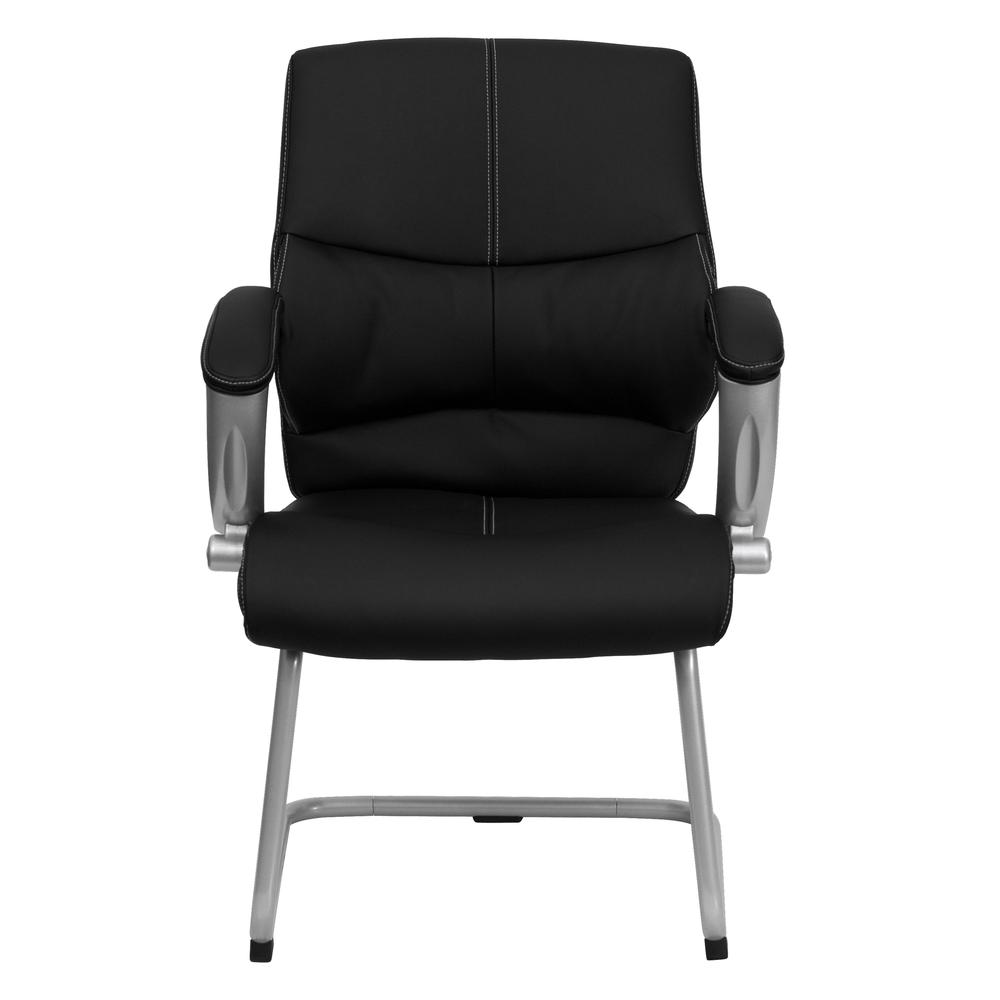 Black LeatherSoft Executive Side Reception Chair with Silver Sled Base. Picture 4
