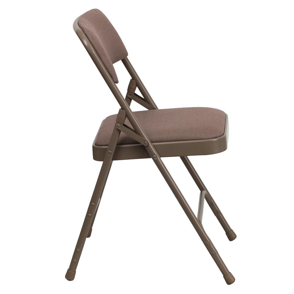 HERCULES Series Curved Triple Braced & Double Hinged Beige Fabric Metal Folding Chair. Picture 3