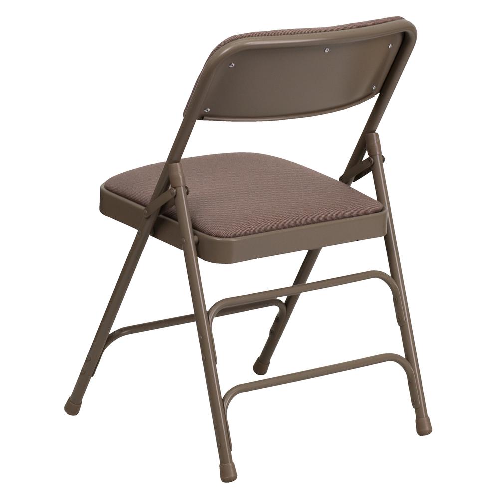 HERCULES Series Curved Triple Braced & Double Hinged Beige Fabric Metal Folding Chair. Picture 4