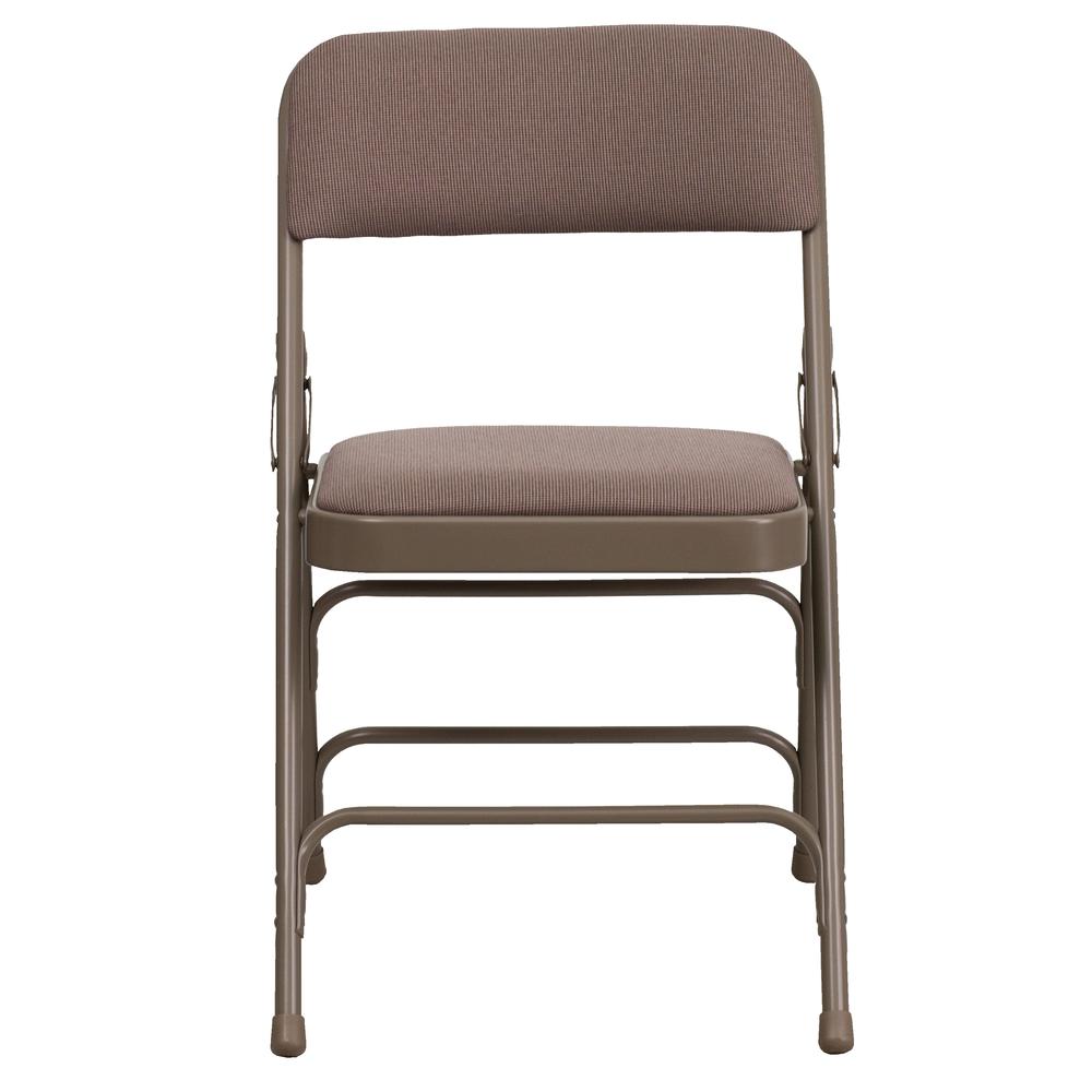 HERCULES Series Curved Triple Braced & Double Hinged Beige Fabric Metal Folding Chair. Picture 5