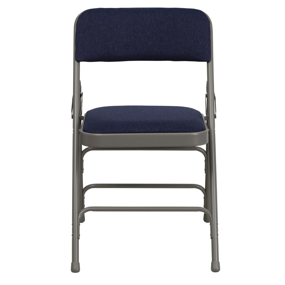 HERCULES Series Curved Triple Braced & Double Hinged Navy Fabric Metal Folding Chair. Picture 5
