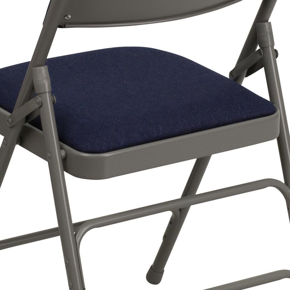Curved Triple Braced & Double Hinged Navy Fabric Metal Folding Chair. Picture 17