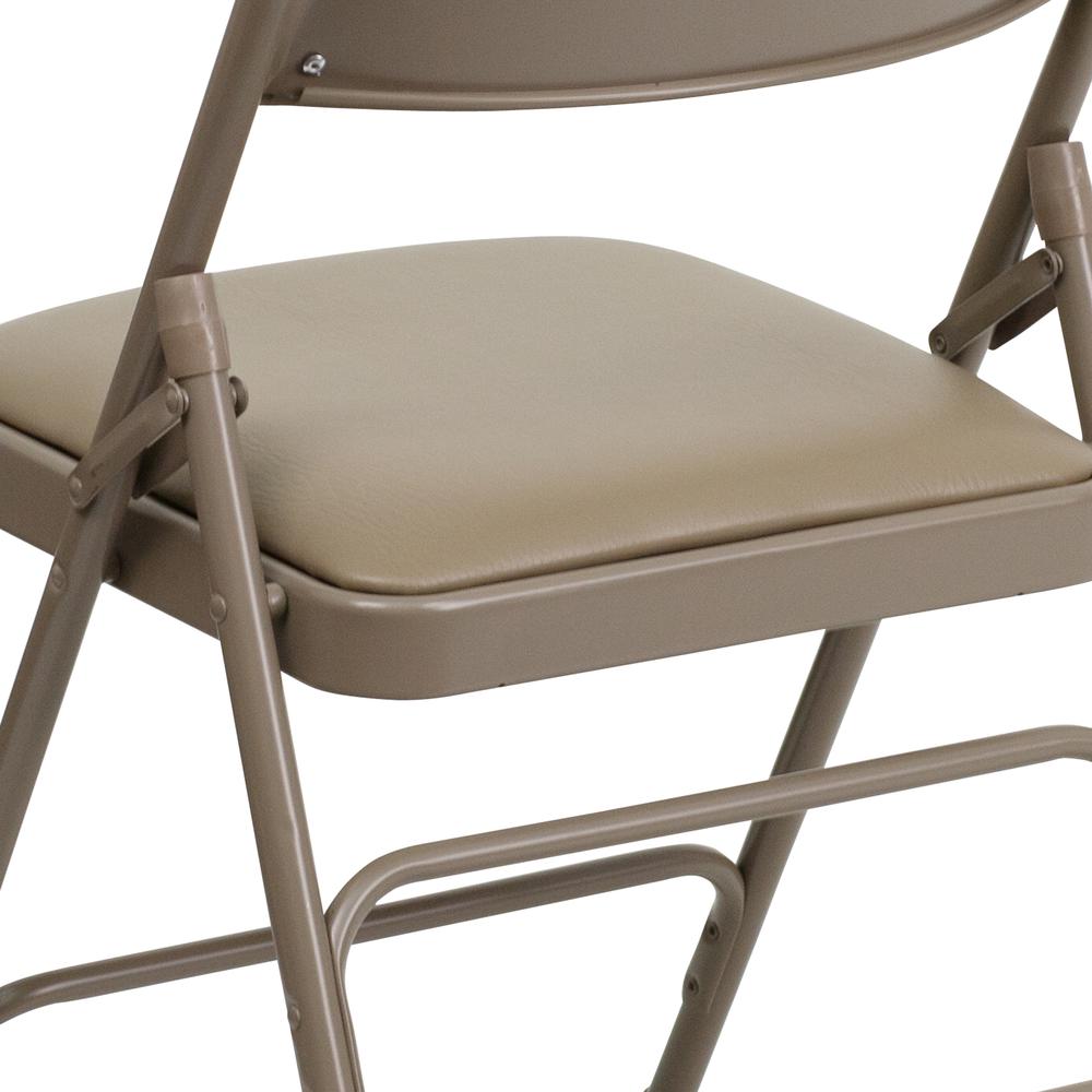 Curved Triple Braced & Double Hinged Beige Vinyl Metal Folding Chair. Picture 17