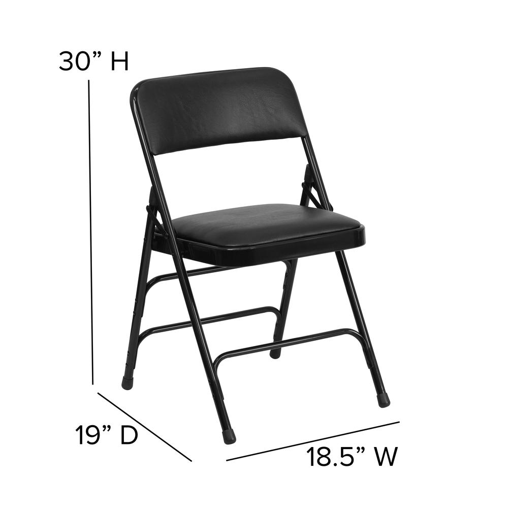 Curved Triple Braced & Double Hinged Black Vinyl Metal Folding Chair. Picture 12