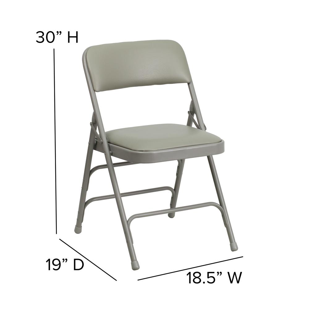 Curved Triple Braced & Double Hinged Gray Vinyl Metal Folding Chair. Picture 11