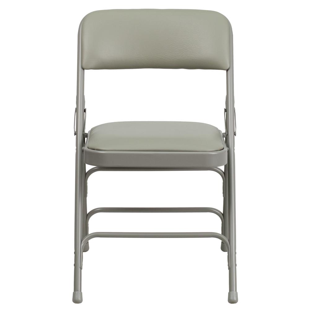 HERCULES Series Curved Triple Braced & Double Hinged Gray Vinyl Metal Folding Chair. Picture 5