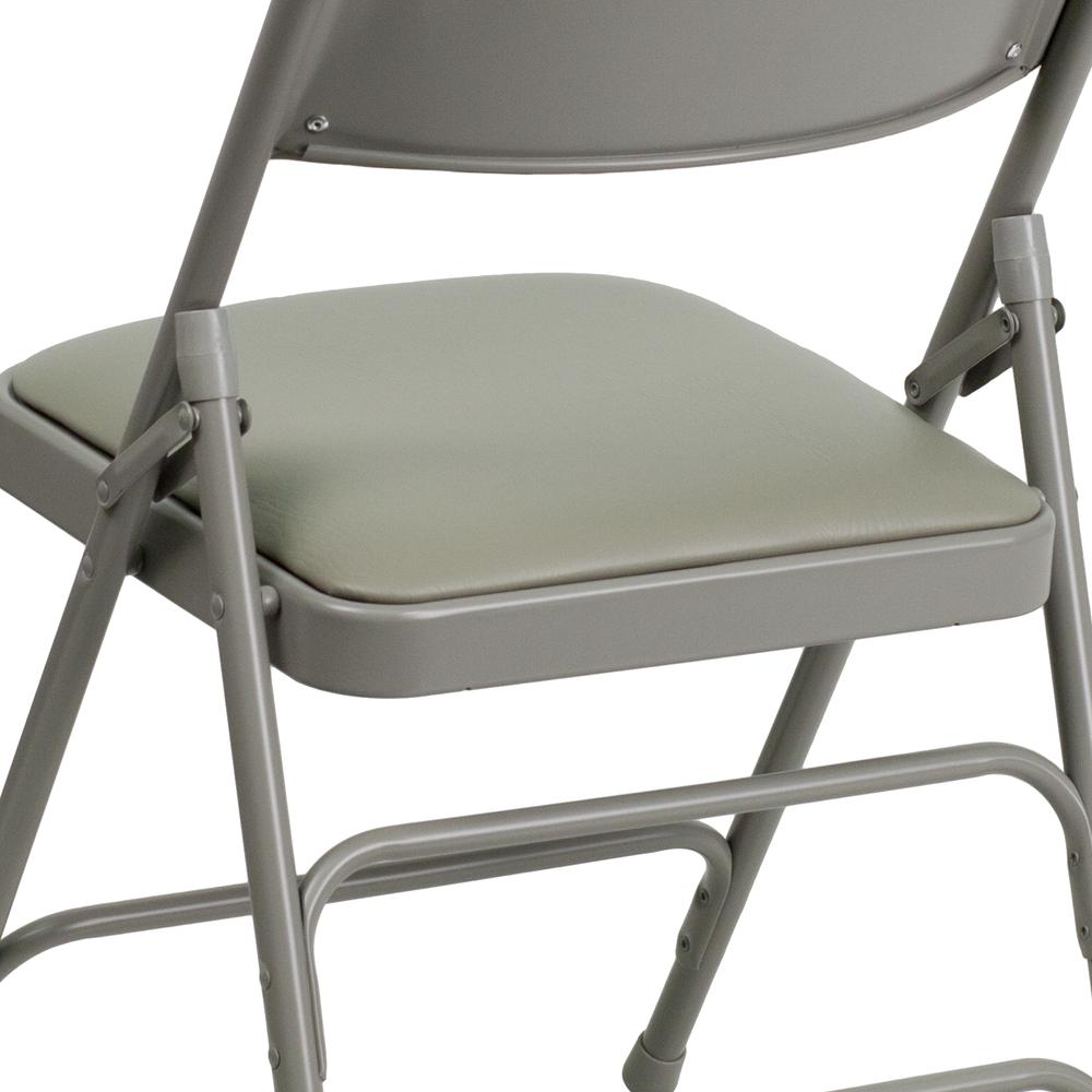 Curved Triple Braced & Double Hinged Gray Vinyl Metal Folding Chair. Picture 17