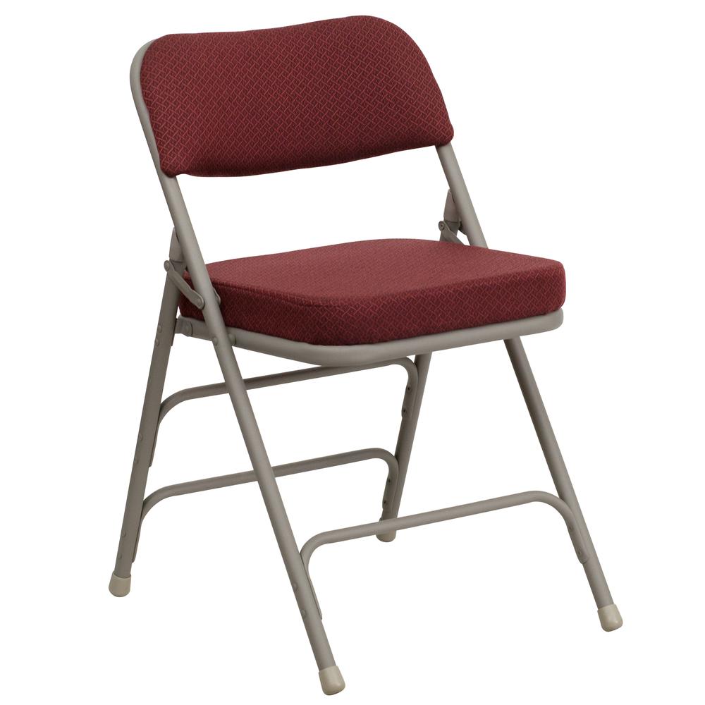 HERCULES Series Premium Curved Triple Braced & Double Hinged Burgundy Fabric Metal Folding Chair. The main picture.
