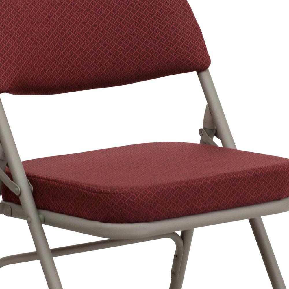 18.5"W Premium Curved Triple Braced & Double Hinged Burgundy Fabric Metal Folding Chair. Picture 17