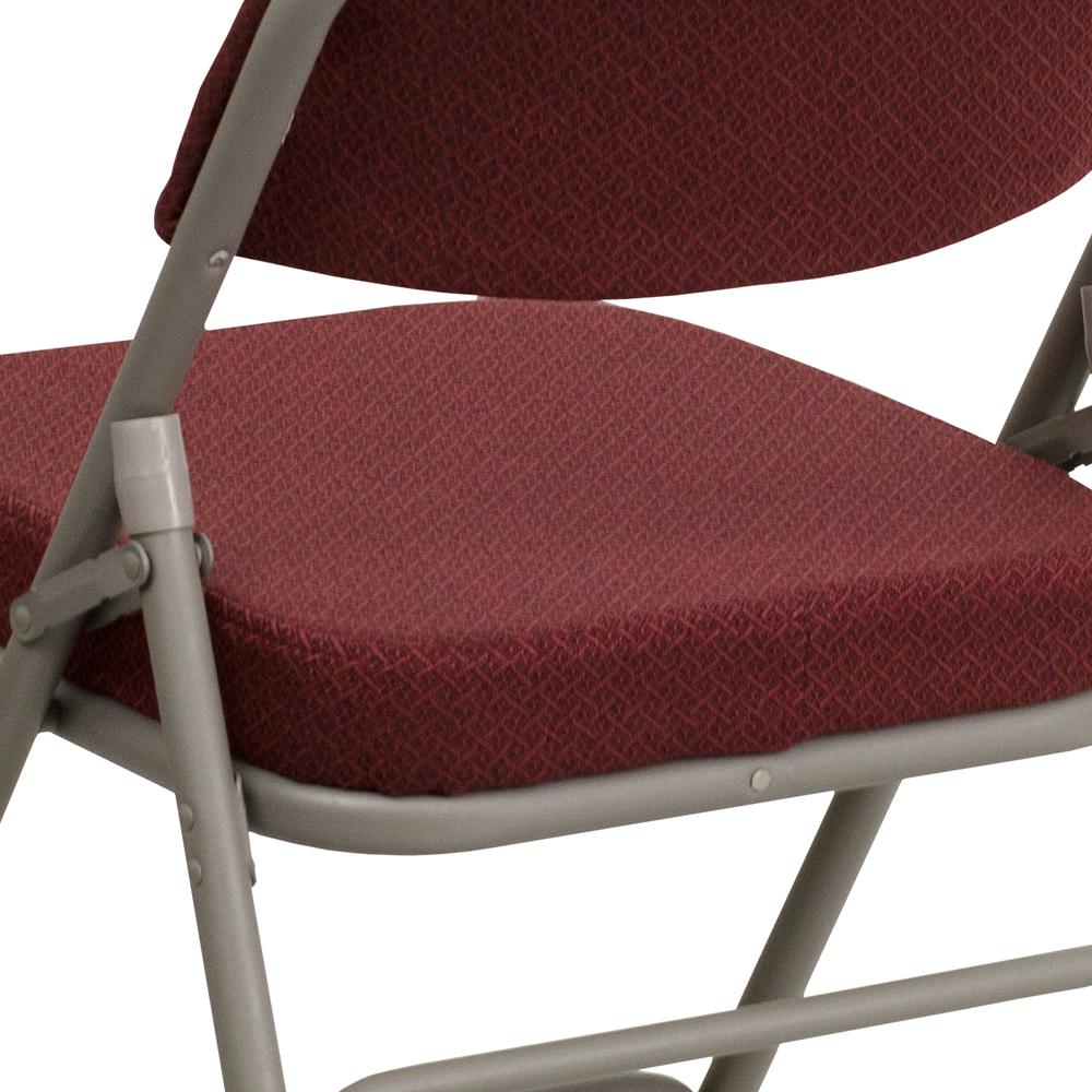 18.5"W Premium Curved Triple Braced & Double Hinged Burgundy Fabric Metal Folding Chair. Picture 18