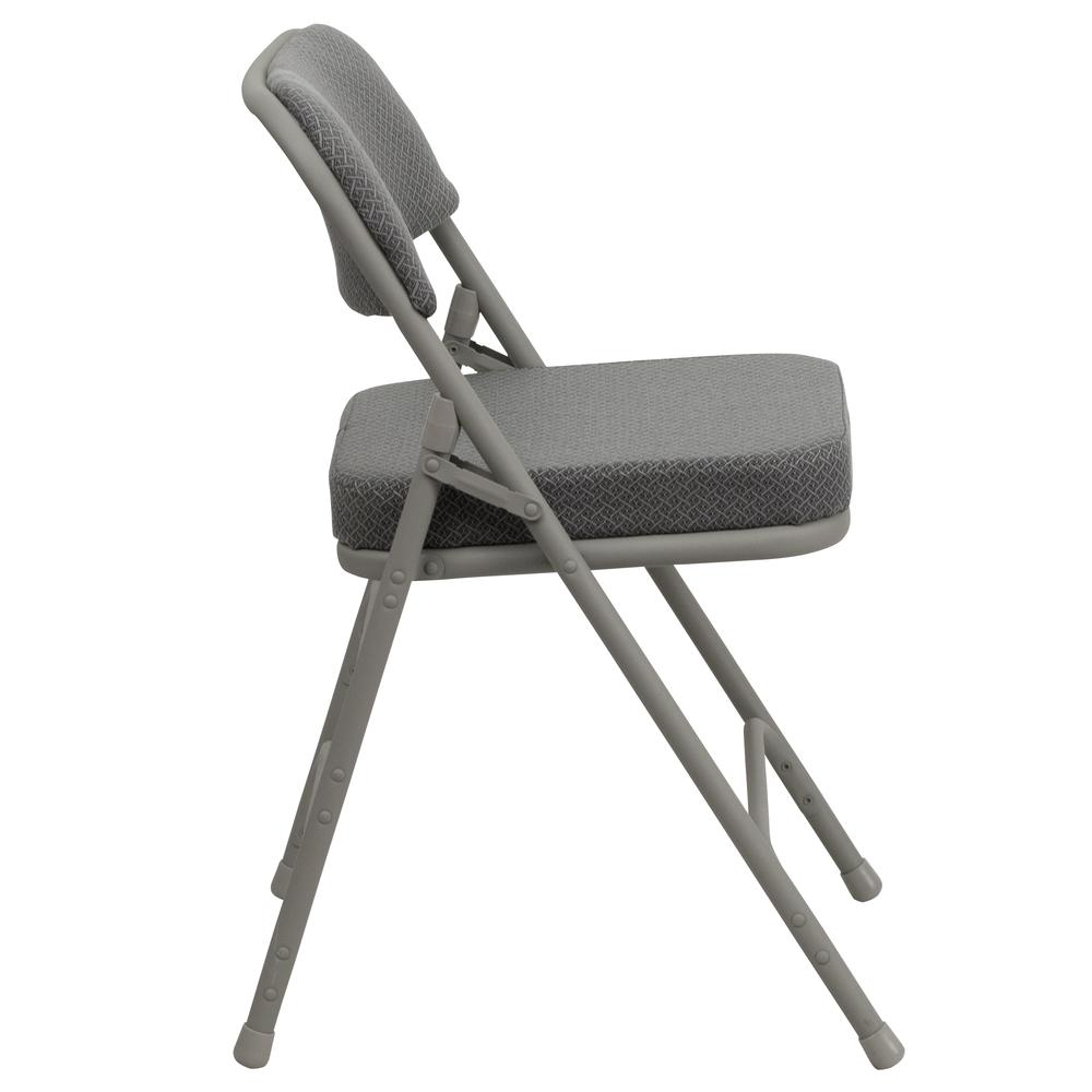 HERCULES Series Premium Curved Triple Braced & Double Hinged Gray Fabric Metal Folding Chair. Picture 3
