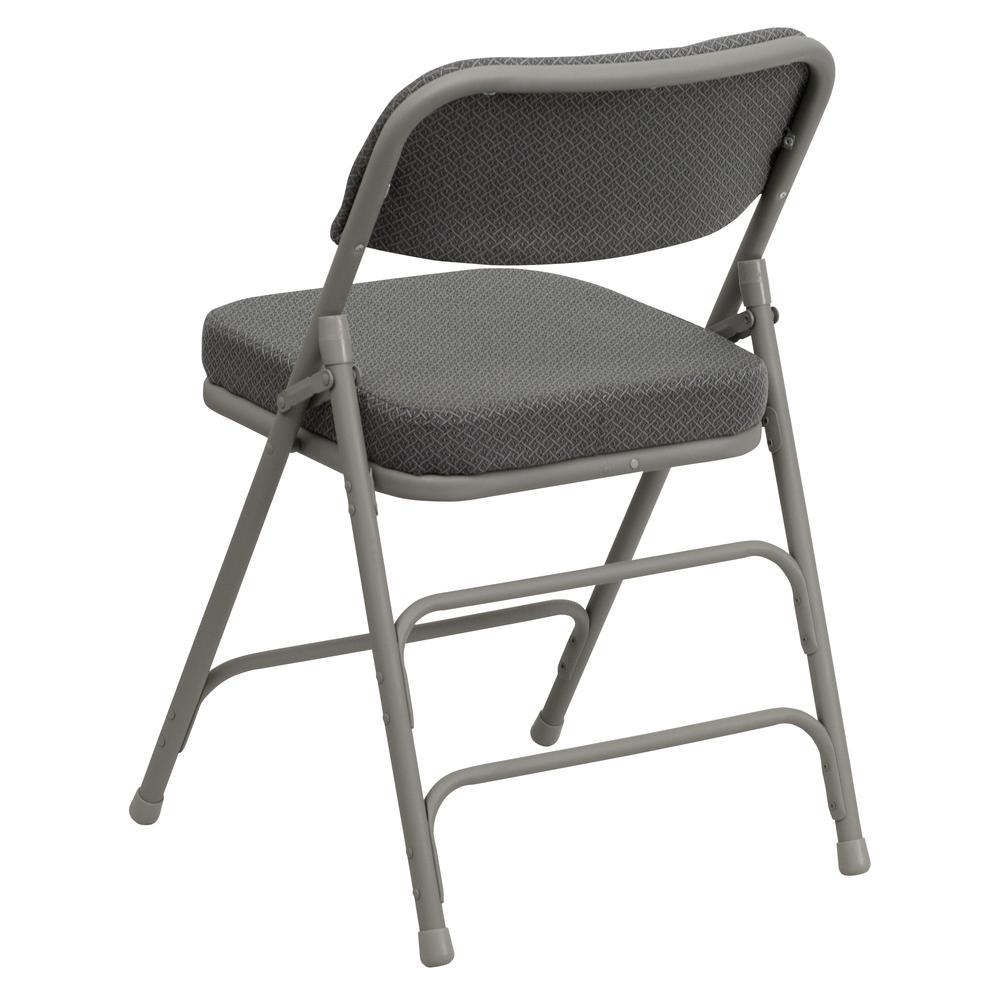 HERCULES Series Premium Curved Triple Braced & Double Hinged Gray Fabric Metal Folding Chair. Picture 4