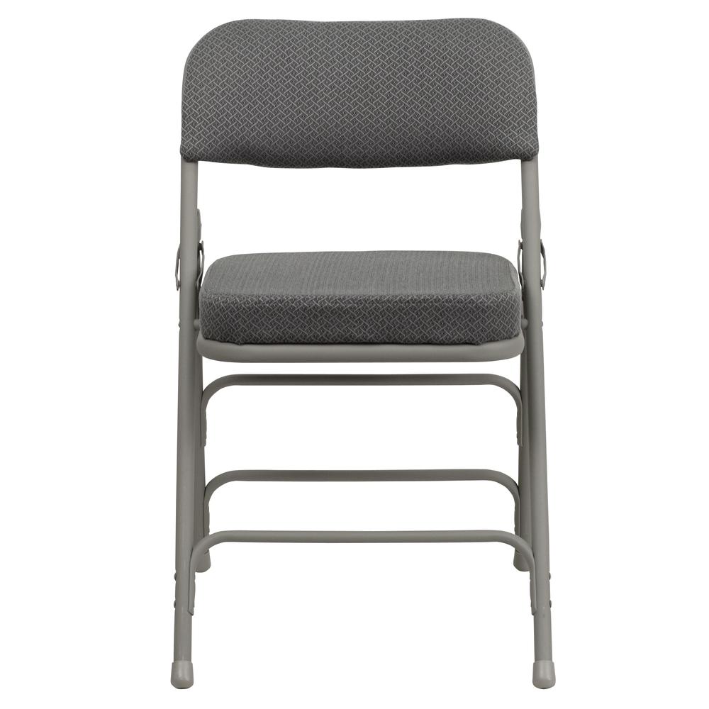 HERCULES Series Premium Curved Triple Braced & Double Hinged Gray Fabric Metal Folding Chair. Picture 5