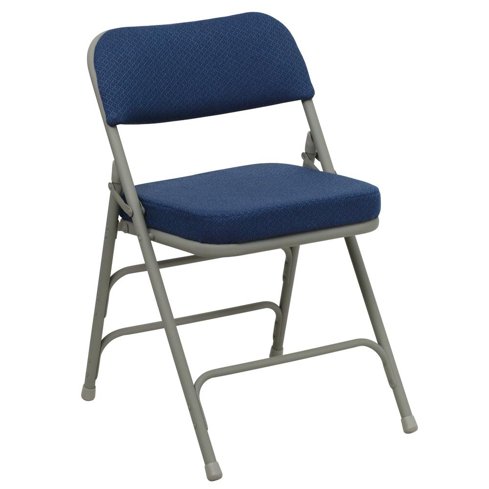 HERCULES Series Premium Curved Triple Braced & Double Hinged Navy Fabric Metal Folding Chair. The main picture.