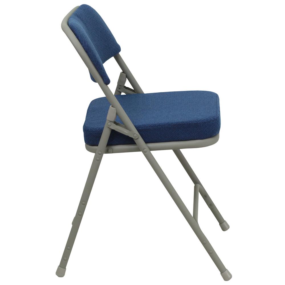 HERCULES Series Premium Curved Triple Braced & Double Hinged Navy Fabric Metal Folding Chair. Picture 3