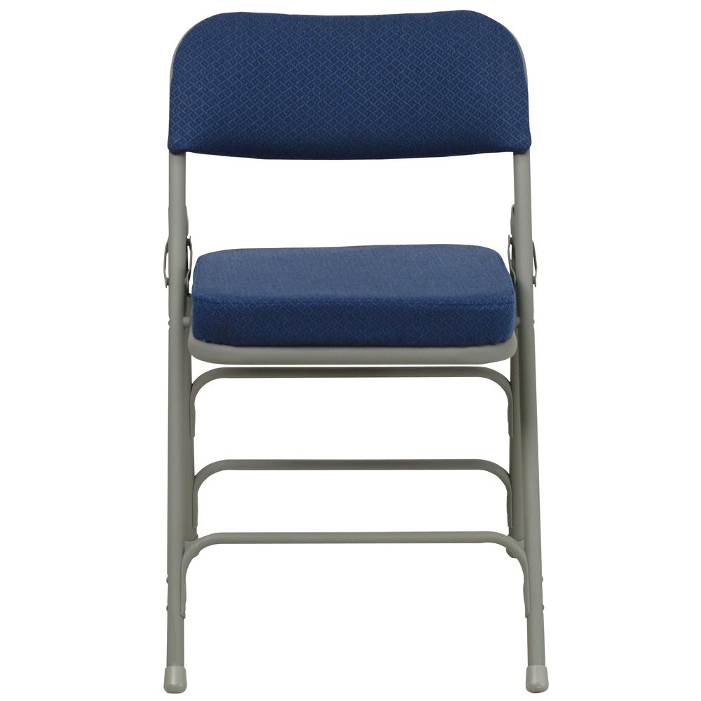 HERCULES Series Premium Curved Triple Braced & Double Hinged Navy Fabric Metal Folding Chair. Picture 5