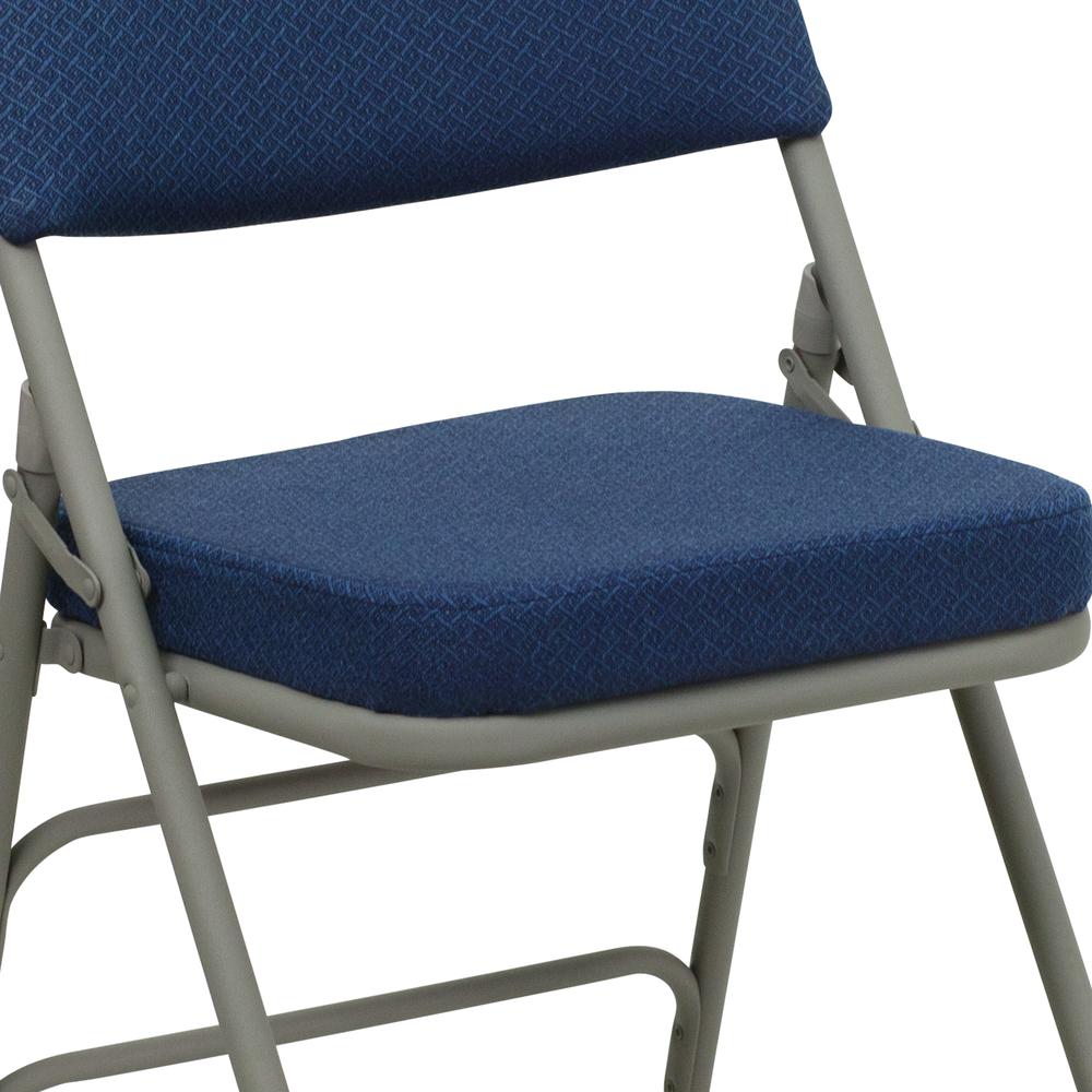 18.5"W Premium Curved Triple Braced & Double Hinged Navy Fabric Metal Folding Chair. Picture 18