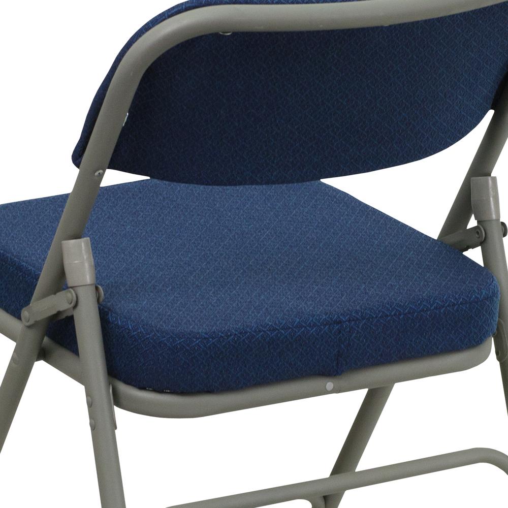 18.5"W Premium Curved Triple Braced & Double Hinged Navy Fabric Metal Folding Chair. Picture 19