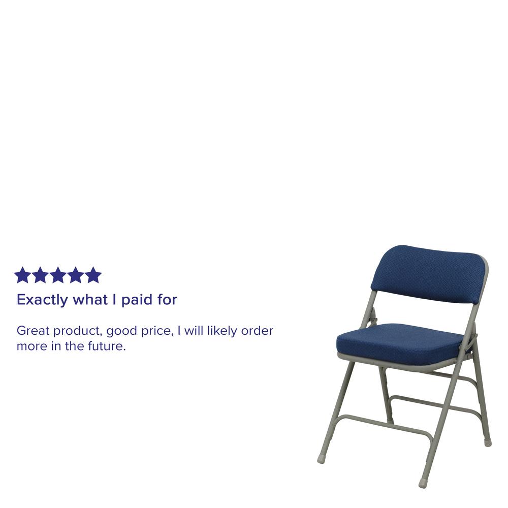 18.5"W Premium Curved Triple Braced & Double Hinged Navy Fabric Metal Folding Chair. Picture 21
