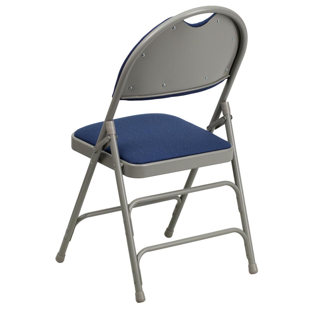 HERCULES Series Ultra-Premium Triple Braced Navy Fabric Metal Folding Chair with Easy-Carry Handle. Picture 4